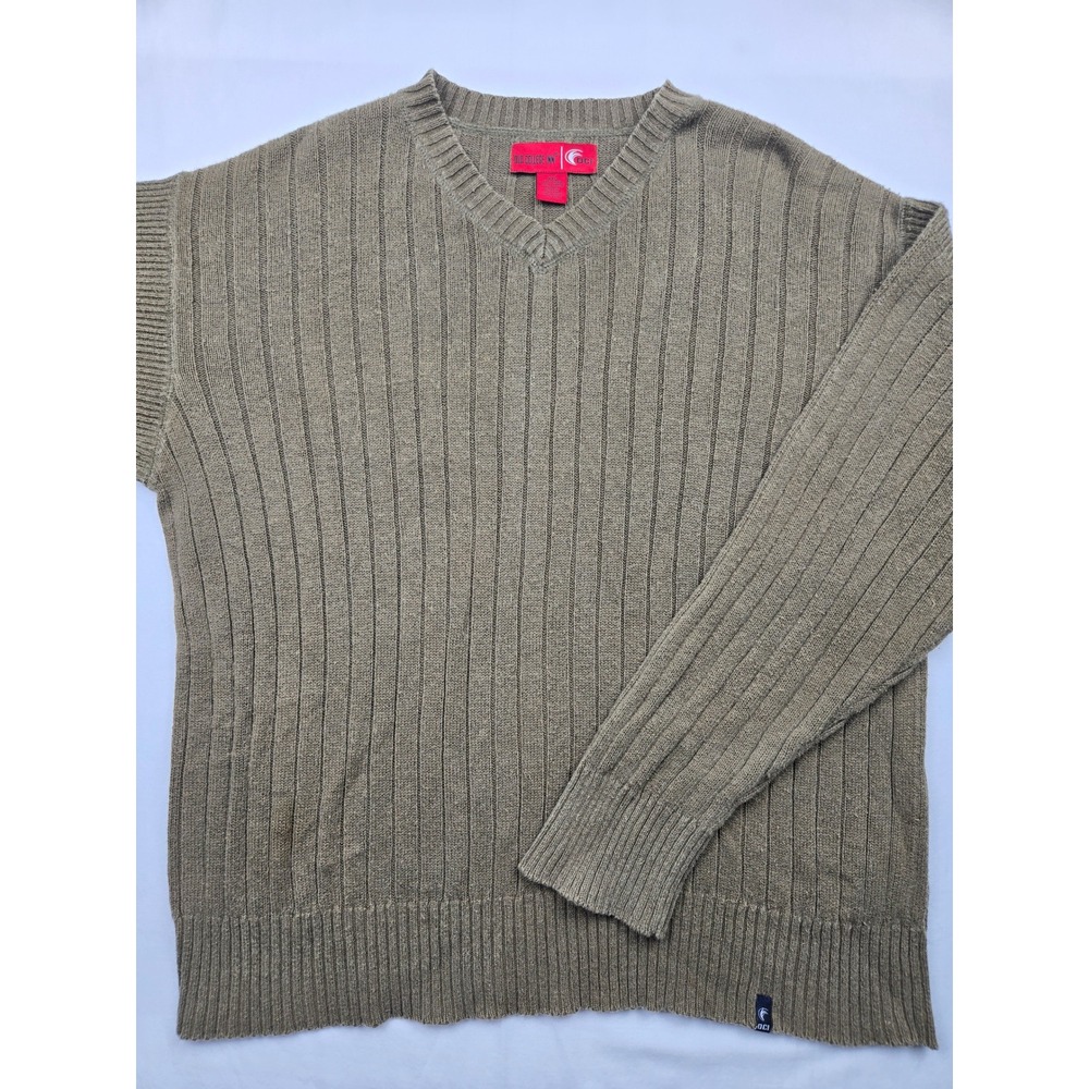 Old College Inn Mens V Neck Ribbed Sweater Knit Top Olive Green XXL